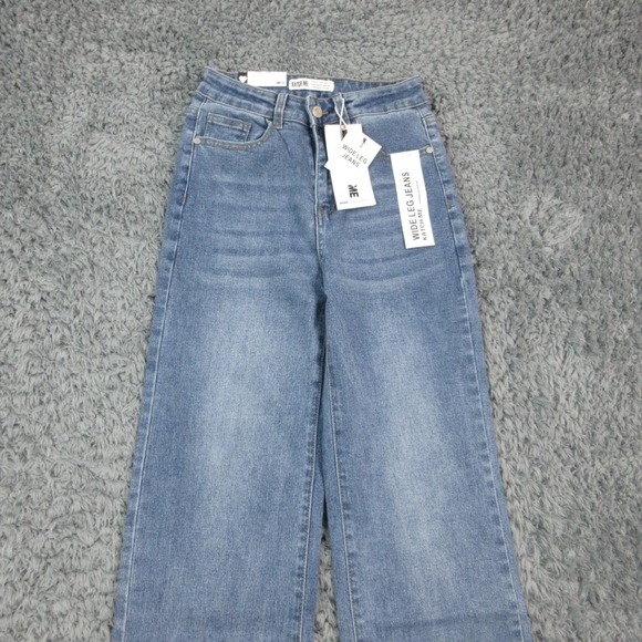 Katch Me Wide Leg Jeans Womens XS Washed High Rise Stretch Denim 24x28.5 NWT - Picture 2 of 16